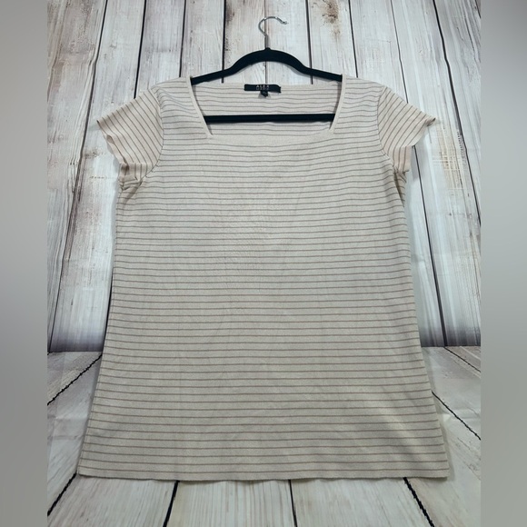 Alex Marie Square Neckline, Cream/Stripe, Ribbed Sweater. Size Large. - Picture 5 of 8